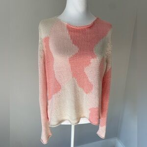 Wooden Ships Crew Neck Coral Pink Camo Size XS S Beachy Coastal Open Knit Cotton